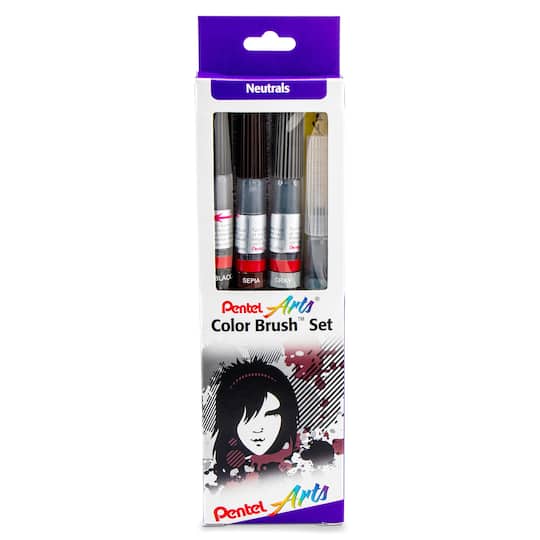 Pentel Arts® Color Brush™ Neutral Pens with Aquash Water Brush Set